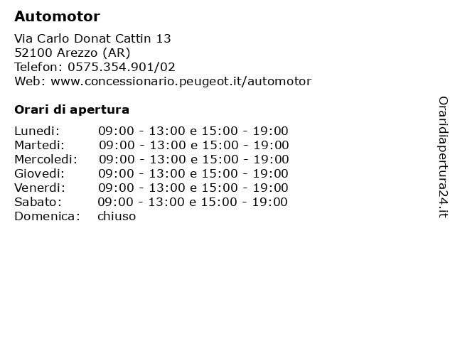 Orari di apertura Automotor Via Carlo Donat Cattin